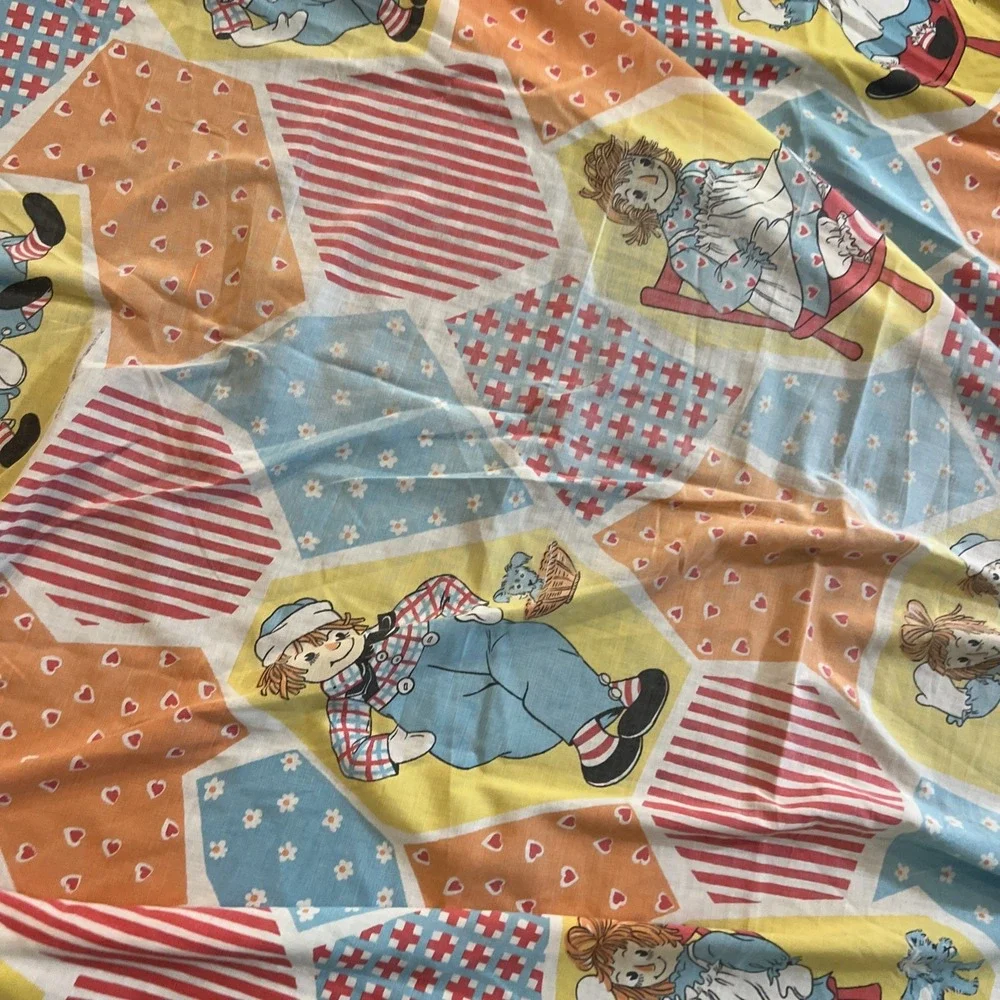 Vintage Raggedy Ann Fitted Twin Sheet & Pillowcase Patchwork Bobbs-Merrill